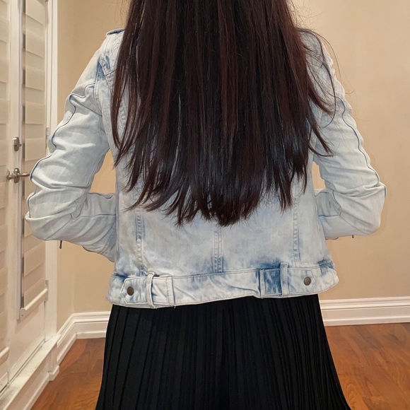 Vintage style premium wash biker denim jean jacket - Picture 5 of 5